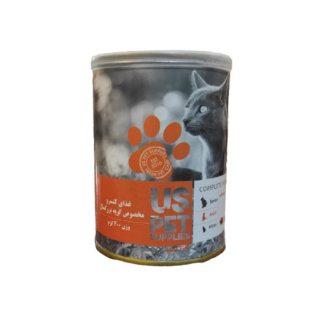 کنسرو گربه بالغ یو اس پت مدل مرغ و کدو تنبل و سنبل الطیب وزن 400 گرم