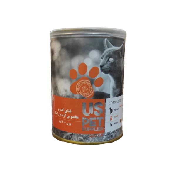کنسرو گربه بالغ یو اس پت مدل مرغ و کدو تنبل و سنبل الطیب وزن 400 گرم