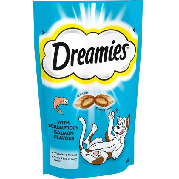 Untitled design - 2025-09-01T160026.473 تشویقی گربه دریمیز طعم ماهی سالمون 60 گرم