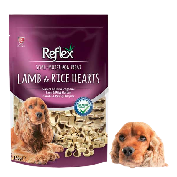 Untitled design - 2025-09-01T164019.711 تشویقی سگ رفلکس بره و برنج طرح قلب 150 گرم