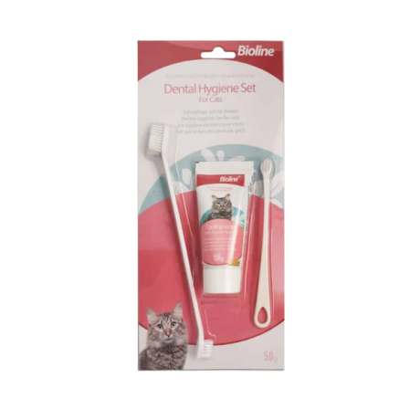 ست مسواک و خمیر دندان گربه با طعم پنیر بایولاین Bioline dental hygiene set for cats