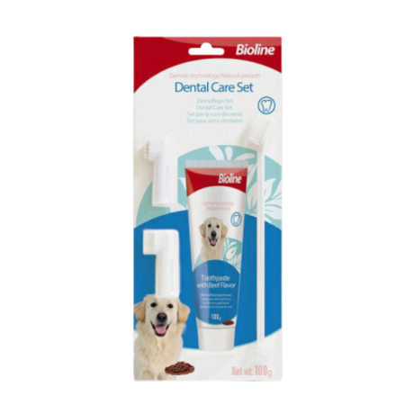 ست مسواک و خمیردندان مخصوص سگ بایولاین با طعم گوشت حجم 100 میلی‌لیتر