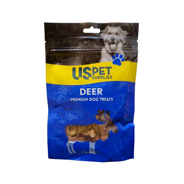 Untitled design - 2025-09-03T162046.333 تشویقی سگ، مکعبی گوشت گوزن و ماهی، 100 گرمی، یو اس پت