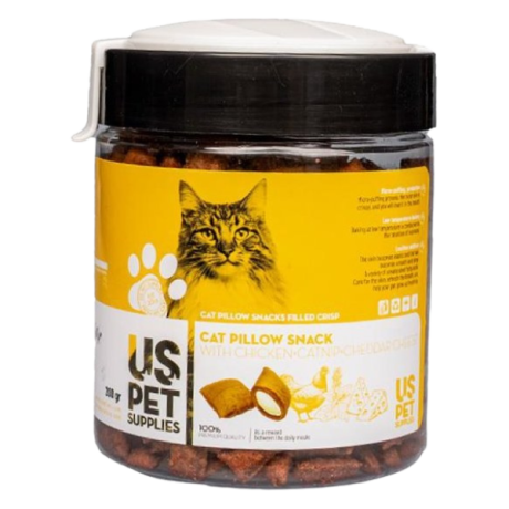 تشويقي مغزدار گربه یو اس پت طعم مرغ، سنبل الطيب و پنير چدار 200گرمي