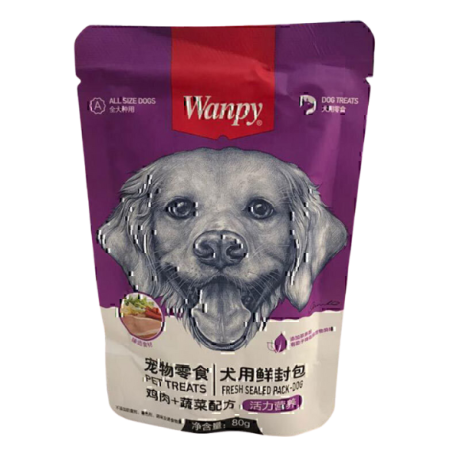 پوچ سگ ونپی با طعم مرغ و سبزیجات Wanpy Chicken & Vegetable وزن ۸۰ گرم