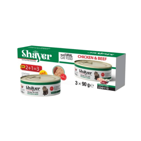 کنسرو گربه شایر نچرال پک 3 عددی گوشت و مرغ 90 گرمی