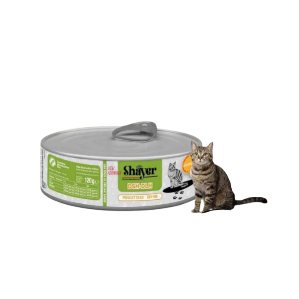 Untitled design (33) کنسرو غذای گربه شایر مناسب نژادهای DSH-DLH وزن 120 گرم