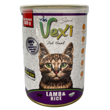 کنسرو گربه وکسی با طعم گوشت بره و برنج-400 گرمی