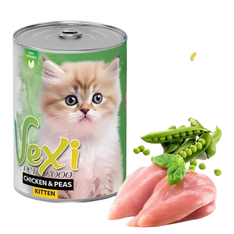 کنسرو پته ای بچه گربه کیتن وکسی طعم مرغ و نخودفرنگی 400 گرمی