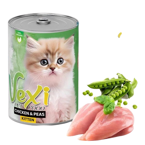 کنسرو پته ای بچه گربه کیتن وکسی طعم مرغ و نخودفرنگی 400 گرمی