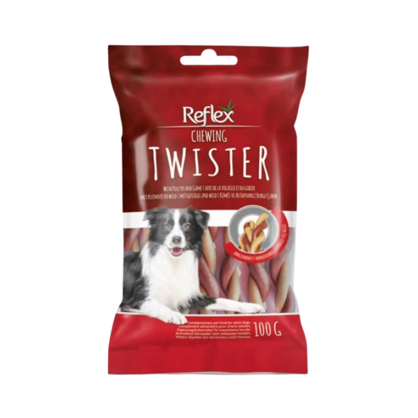 Untitled design (60) غذای تشویقی سگ رفلکس مدل TWISTER وزن 100 گرم