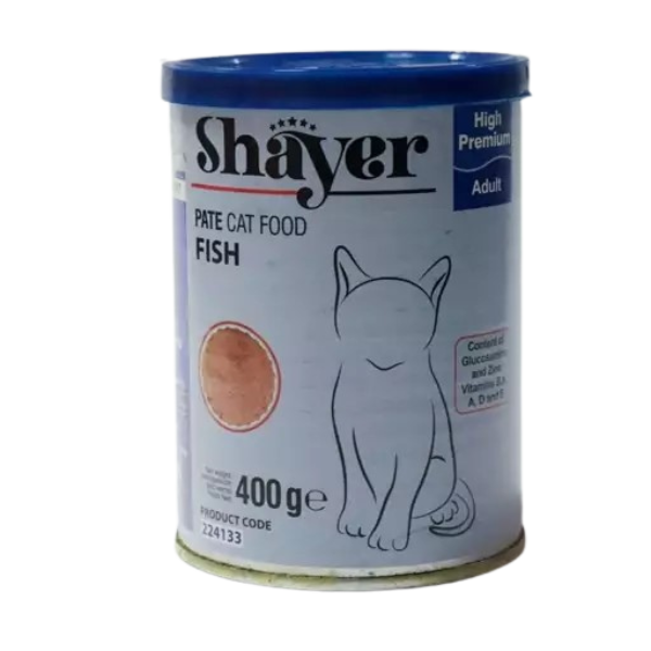 Untitled design (61) کنسرو غذای گربه با طعم ماهی شایر Shayer Pate With Fish وزن 400 گرم