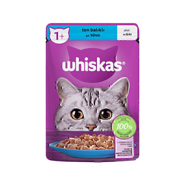 Untitled design (88) پوچ گربه ویسکاس با طعم ماهی تن در ژله Whiskas Tuna in Jelly وزن 85 گرم