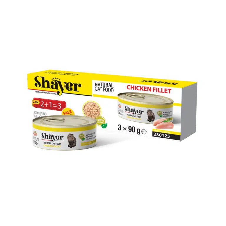 کنسرو مخصوص گربه نچرال، پک 3 عددی، حاوی فیله مرغ، 90 گرمی، شایر کنسرو مخصوص گربه نچرال، پک 3 عددی، حاوی فیله مرغ، 90 گرمی، شایر