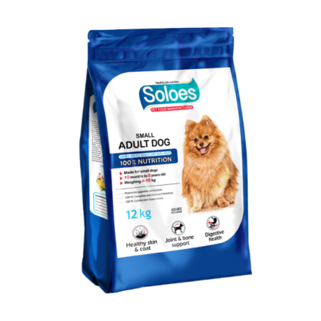غذای خشک سگ بالغ نژاد کوچک سولواس با طعم مرغ و ماهی Soloes Small Adult Dog With Chicken & Fish وزن 12 کیلوگرم